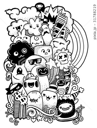 Hand drawn Crazy doodle Monster group ,vector 31788219