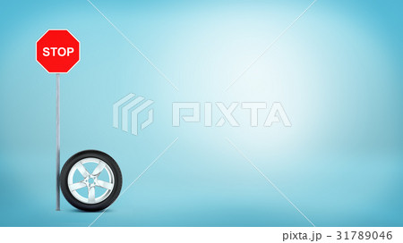 3d rendering of one car chrome wheel standing on 31789046