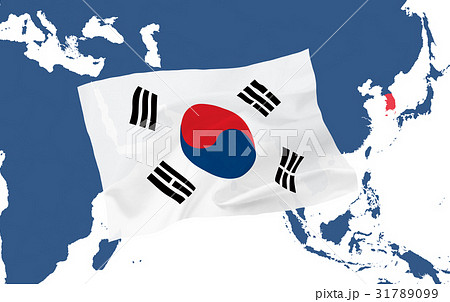 世界地図と韓国国旗のイラスト素材 世界地図と韓国国旗のイラスト素材