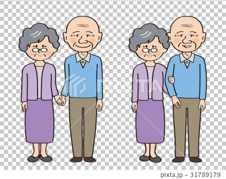 Old Couple 006d 手を繋ぐ 腕を組むのイラスト素材