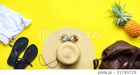Beach Season Straw Hat Slippers Shorts Pineapple 31793729