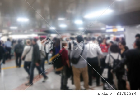 Abstract blur of Passengers waiting in a row Abstract blur of Passengers waiting in a row 31795534