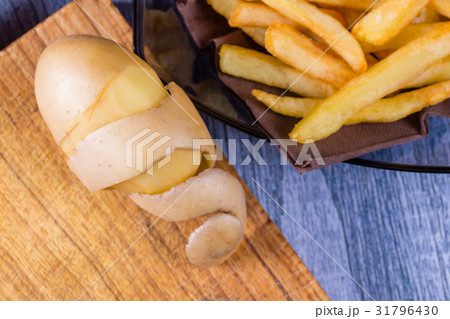 Potato peeled and cutted by hand with knife 31796430