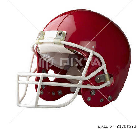 Red American football helmet isolated on a white background with 31798533