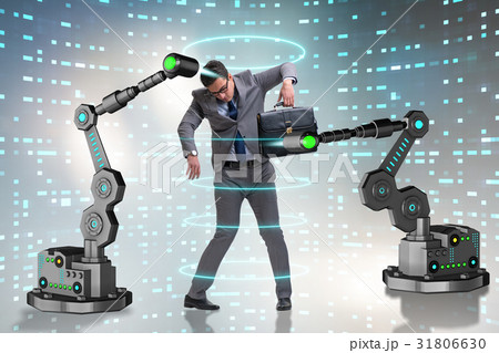 Businessman being manipulated by robotic arms 31806630