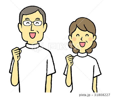 白衣の中年男女 看護師 ガッツポーズ 白衣の中年男女 看護師 ガッツポーズ 31808227