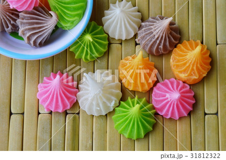 allure candy colorful thai dessert on bamboo plate 31812322