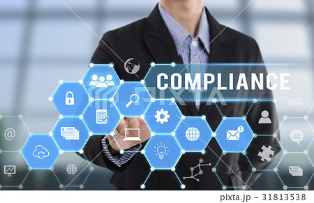 Businessman hand pressing button Compliance. Businessman hand pressing button Compliance. 31813538