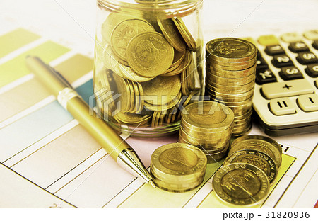 Stock financial indices with stack coin. Financial 31820936