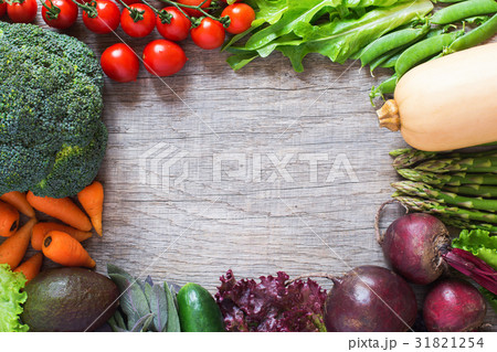 Different vegetables on the grey wooden table Different vegetables on the grey wooden table 31821254