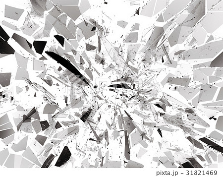 Pieces of destructed Shattered glass on white 31821469
