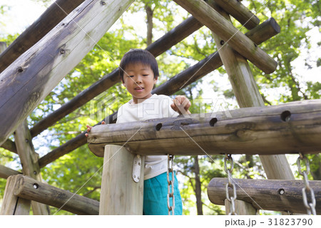 公園の遊具で遊ぶ男の子 夏休み 公園の遊具で遊ぶ男の子 夏休み 31823790