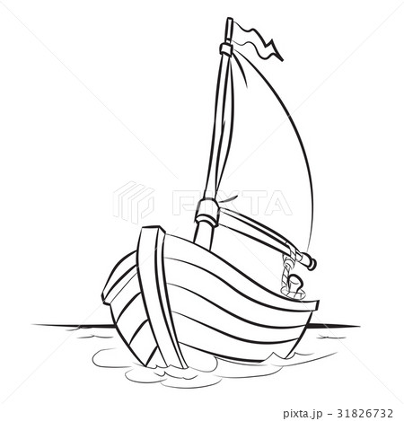 Boat Cartoon - Line Drawn Vector 31826732
