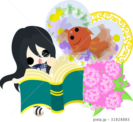 本を読む可愛い女の子と金魚鉢 本を読む可愛い女の子と金魚鉢 31828883