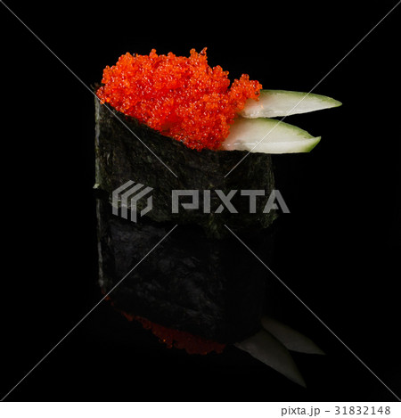 Sushi served on a black background with reflection 31832148