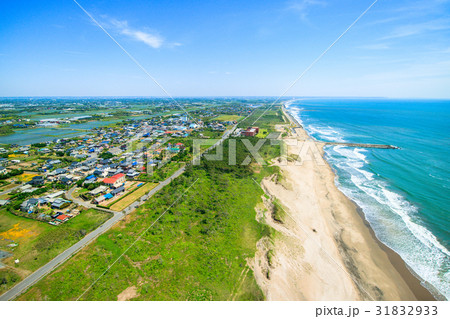 匝瑳市の野手浜海岸付近を空撮 31832933