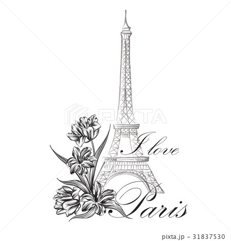 Paris Eiffel tower floral sign. Travel France icon Paris Eiffel tower floral sign. Travel France icon 31837530