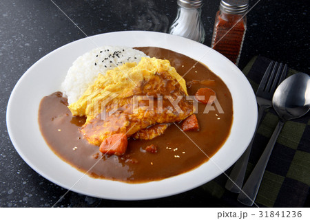 Rice with omelette curry. 31841236