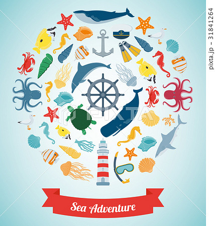 Sea icons and symbols set. Sea animals. Nautical 31841264