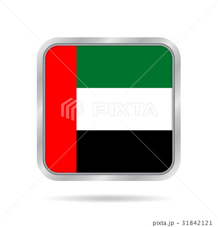 Flag of Emirates. Metallic gray square button.