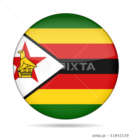 Flag of Zimbabwe. Shiny round button.