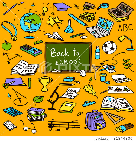 back to school, hand drawn colored objects, sketch 31844300