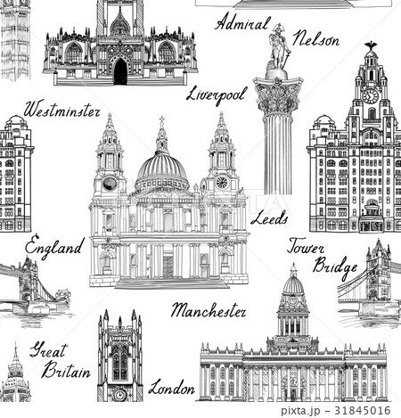 Travel famous city landmark. UK seamless pattern 31845016