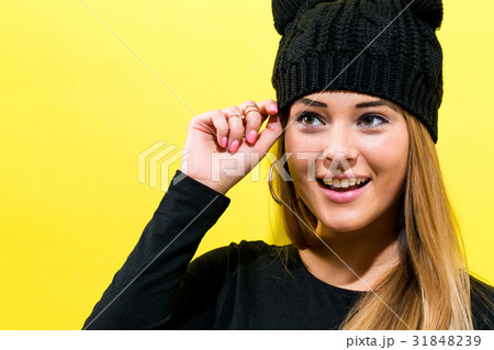 Girl wearing a cat knit hat Girl wearing a cat knit hat 31848239