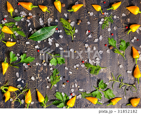 top view of wreath spice from dry and chili pepper top view of wreath spice from dry and chili pepper 31852182