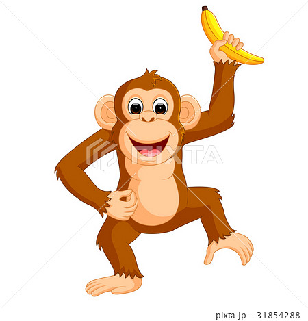 Cute Monkey Cartoon Eating Banana Stock Illustration