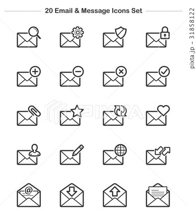 Email & message icons set. Line thickness icon Email & message icons set. Line thickness icon 31858122