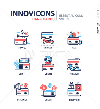 Bank Cards - modern vector line design icons set. 31861399