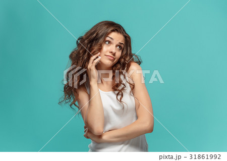The portrait of disgusted woman with mobile phone 31861992