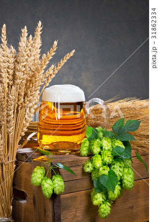 glass of beer and raw material for beer production glass of beer and raw material for beer production 31862334