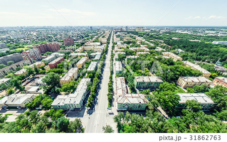 Aerial city view with crossroads and roads, houses 31862763