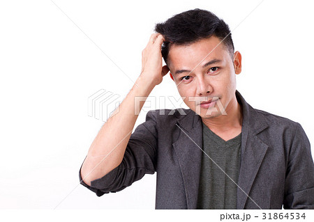 hesitate, doubtful man, white isolated background 31864534
