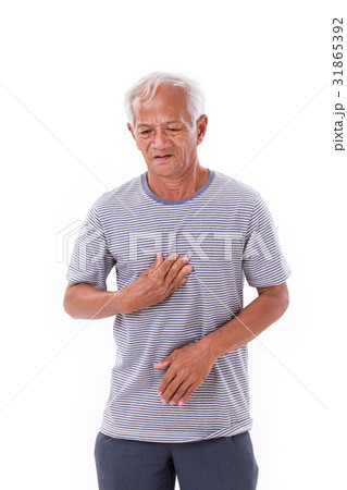 sick old man suffering from heartburn, acid reflux 31865392