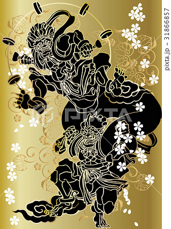 Japanese Pattern Wind God Of Thunder God Stock Illustration