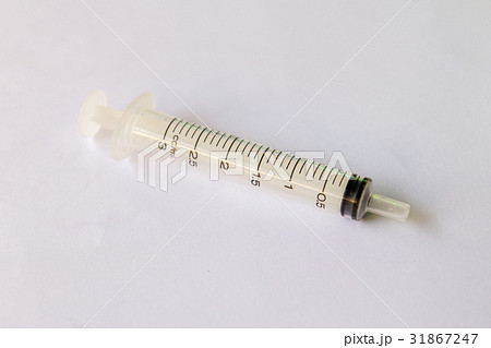 Transparent plastic syringe on white background 31867247