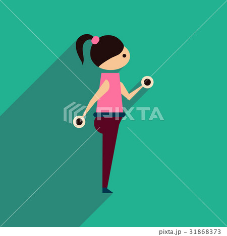 Flat web icon with long shadow girl dumbbell Flat web icon with long shadow girl dumbbell 31868373