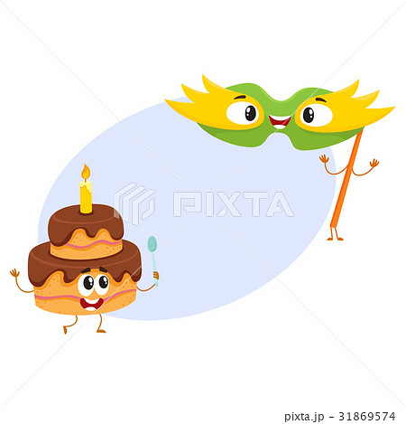 Smiling birthday party characters - mask and 31869574