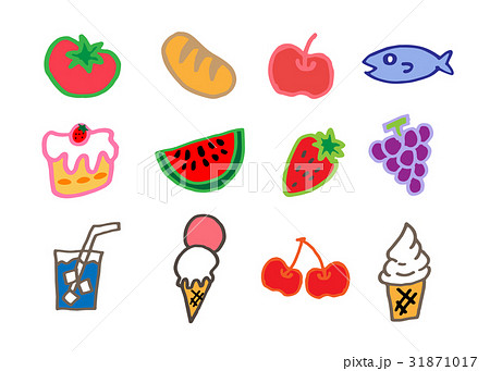 いろいろな食べ物 果物 スイーツのイラスト素材