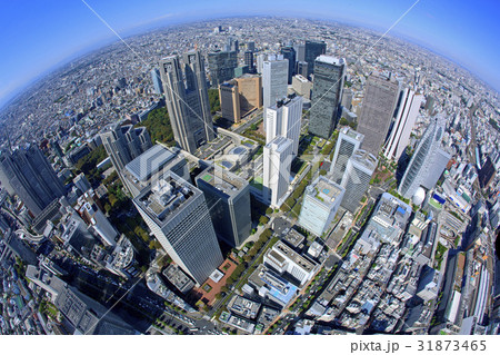 都市風景フィッシュアイ／新宿副都心空撮 31873465