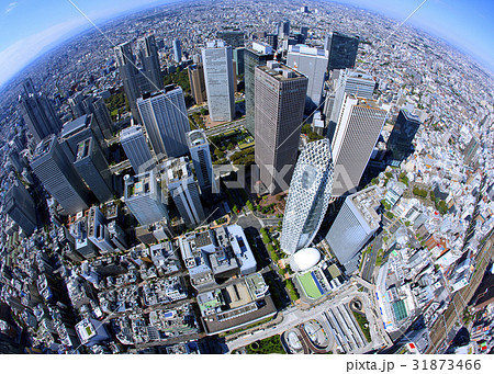 都市風景フィッシュアイ／新宿副都心空撮 31873466