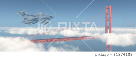 Golden Gate Bridge and huge spacecraft 31874108