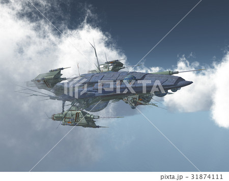 Huge spacecraft between the clouds 31874111