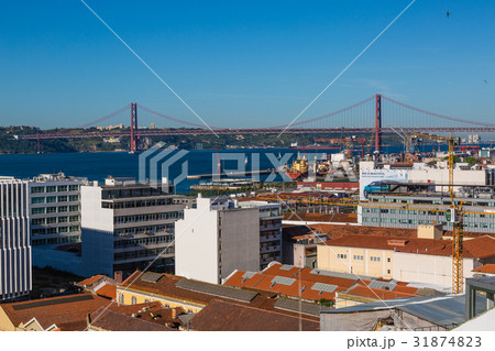 Aerial view of roofs of Alfama and the River Tagus 31874823