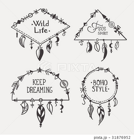 boho hand drawn frames with feathers set eps8 boho hand drawn frames with feathers set eps8 31876952
