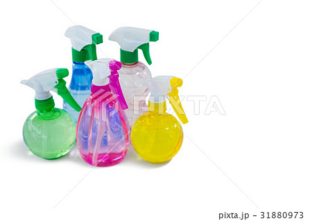 Close up of colorful spray bottles Close up of colorful spray bottles 31880973