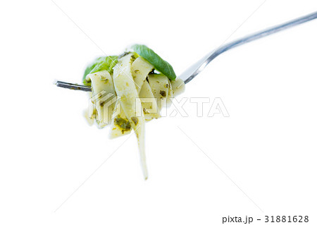 Spaghett rolled up in fork against white background 31881628